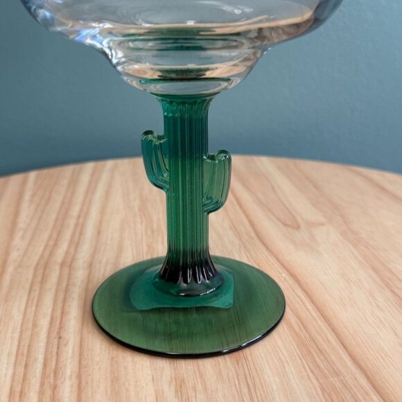 NOS Libbey Cactus Margarita Glasses Set Of 5 Green Stem Clear Bowl 12 Oz Vintage - Picture 4 of 7